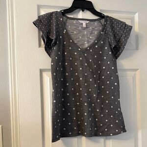 LC Lauren Conrad Charcoal Polka Dot Tee
